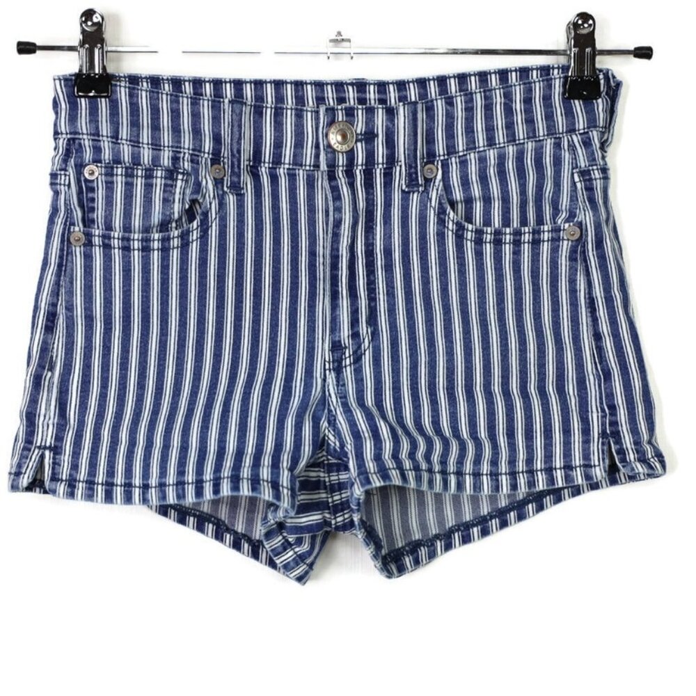 American Eagle Hi-Rise Shortie Striped Jean Shorts Next Level Stretch Size‎ 4